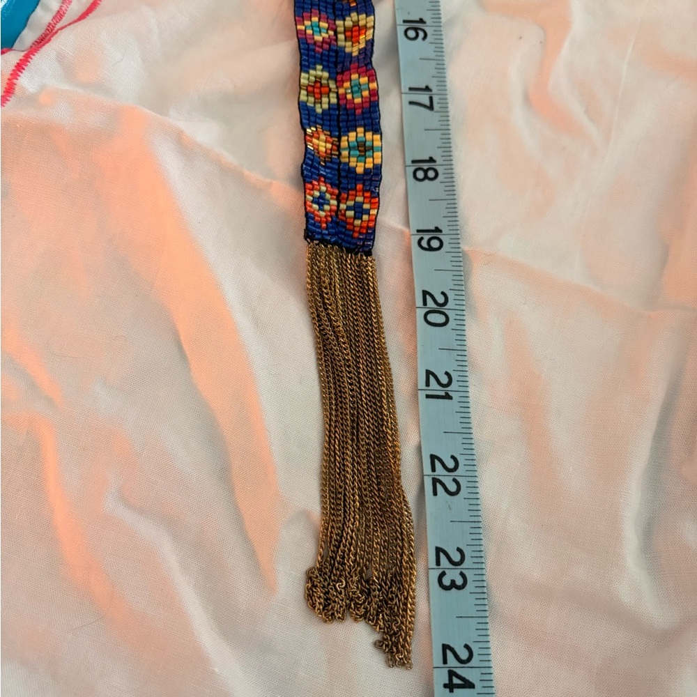 Colorful Beaded necklace with Gold Fringe